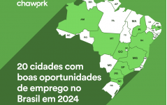 Mapa do Brasil em verde destacando os estados com melhores oportunidades, apresentando o tema 